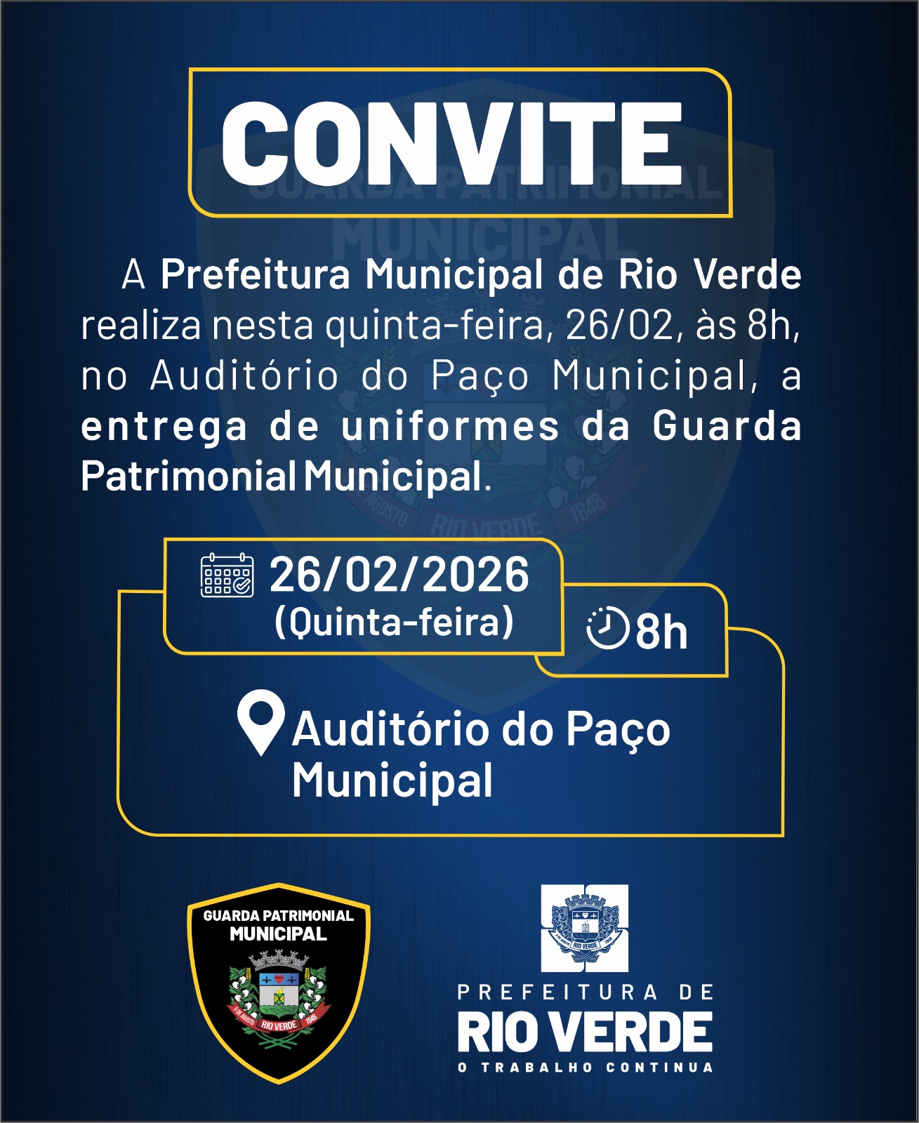 Prefeitura de Rio Verde entregará 2.751 uniformes à Guarda Patrimonial Municipal para fortalecer a segurança e melhorar a vigilância do patrimônio público