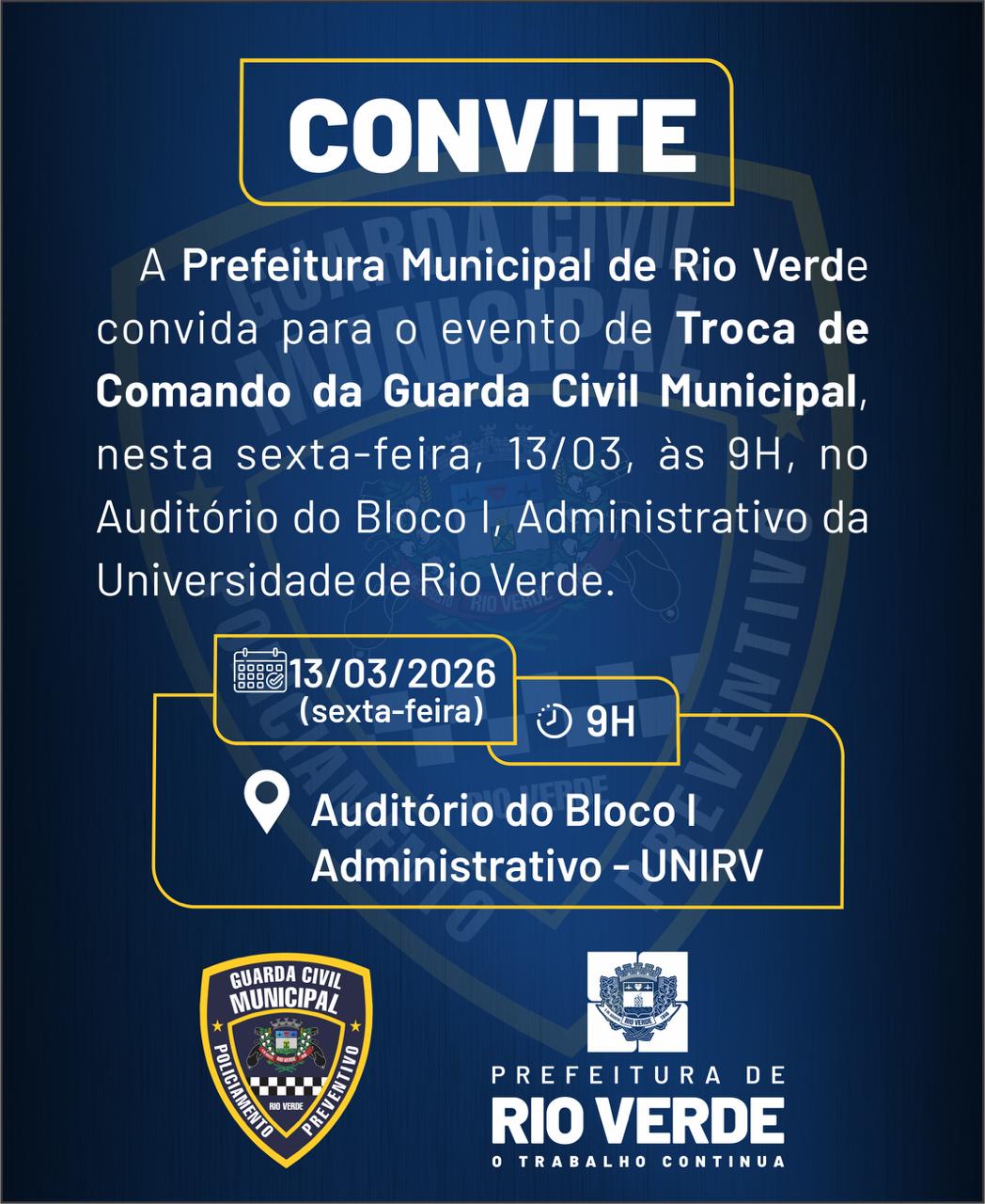Guarda Civil Municipal de Rio Verde terá troca de comando com posse do novo comandante