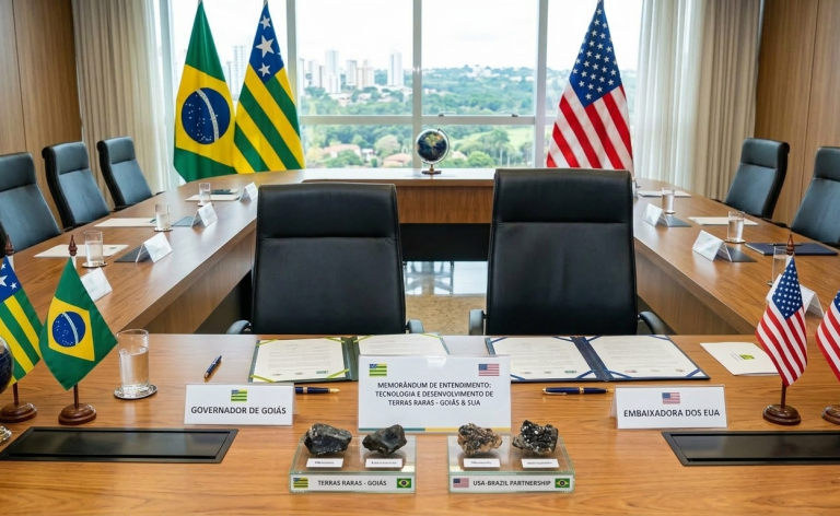 Goiás firma acordo com EUA para desenvolver tecnologia de separação de terras raras e reduzir dependência da China.